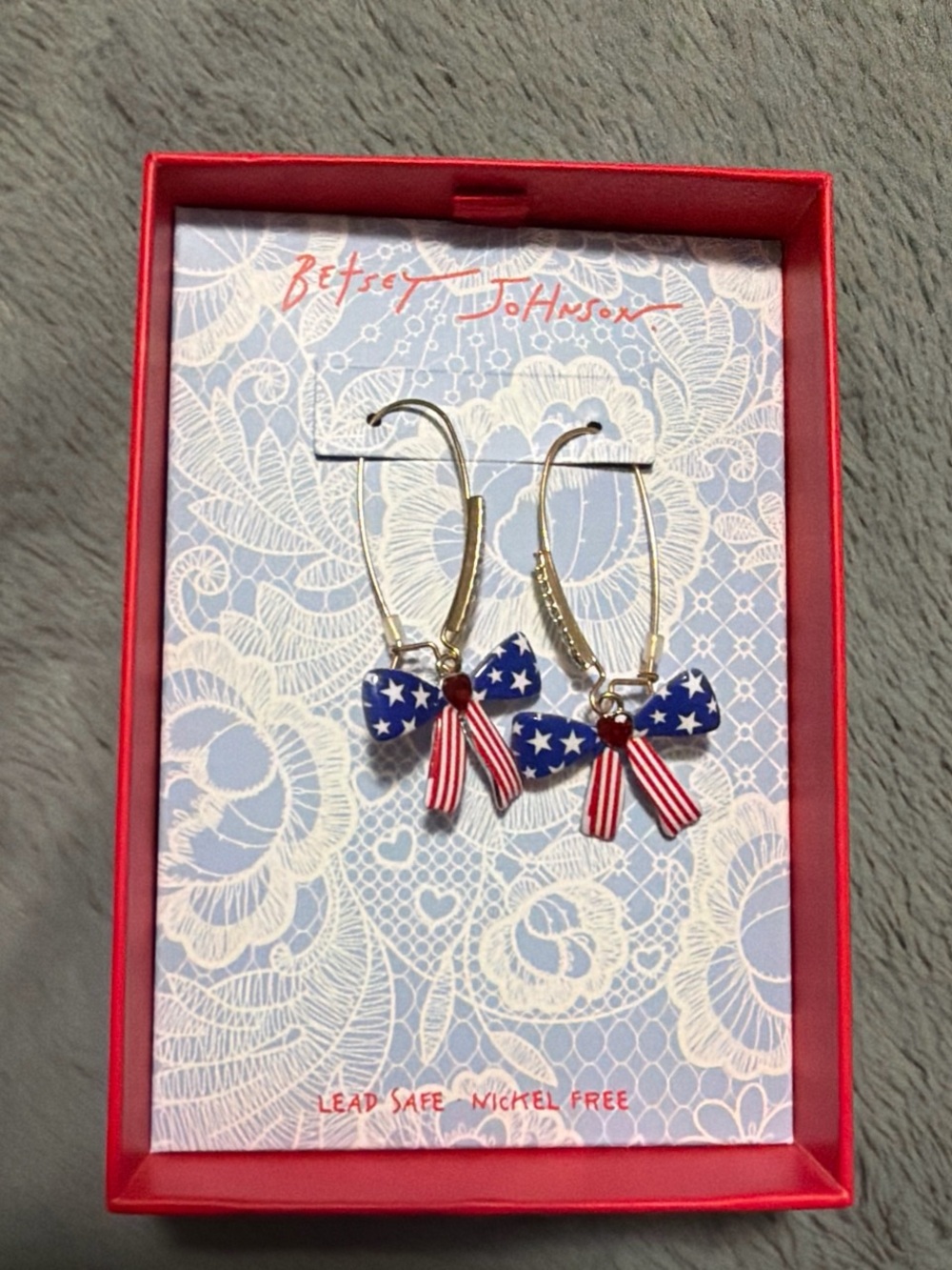 Betsey Johnson Red, White & Blue Star Bow Dangle Earrings